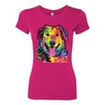 thumbnail image 3 of Smiling Dog | Colorful Neon Golden Retreiver | Dean Russo Art Animal Lover Womens Slim Fit Junior Tee, Raspberry, Medium, 3 of 6