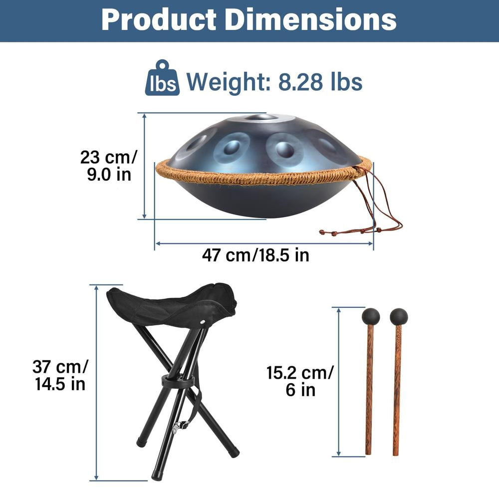 AIHOME Steel Pan Instrument 9 Notes Meditation Drum 18 Inches in G Minor Handpan Set Metal Musical Instrument for Yoga Meditation Performance