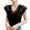 Black, variant on Womens Blouse V Neck Short Sleeve Slim Fit Ribbed Knit Tops With Lace Trim Elegant Casual Shirts