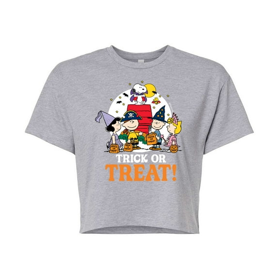 Peanuts - Trick Or Treat Moonlight - Juniors Cropped Cotton Blend T-Shirt