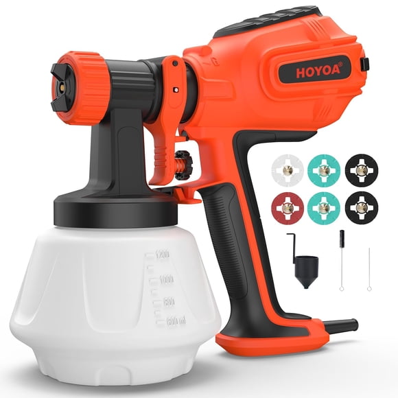 HOYOA Paint Sprayer, 800W HVLP Electric Paint Spray Gun with 1200ml Container, 6 Nozzles & 3 Patterns, Easy Cleaning, Adjustable Air Flow for House Painting, Furniture, Fence, Walls, Door