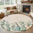 thumbnail image 3 of Eucalyptus Leaf Round Area&nbsp;Rug 5ft Spring Bird Plant Glass Bottle Country Linen Texture Non-Slip&nbsp;Washable Circle Rugs Soft Felt Indoor Floor Mat for Bedroom Kitchen Living Room Bathroom, 3 of 9