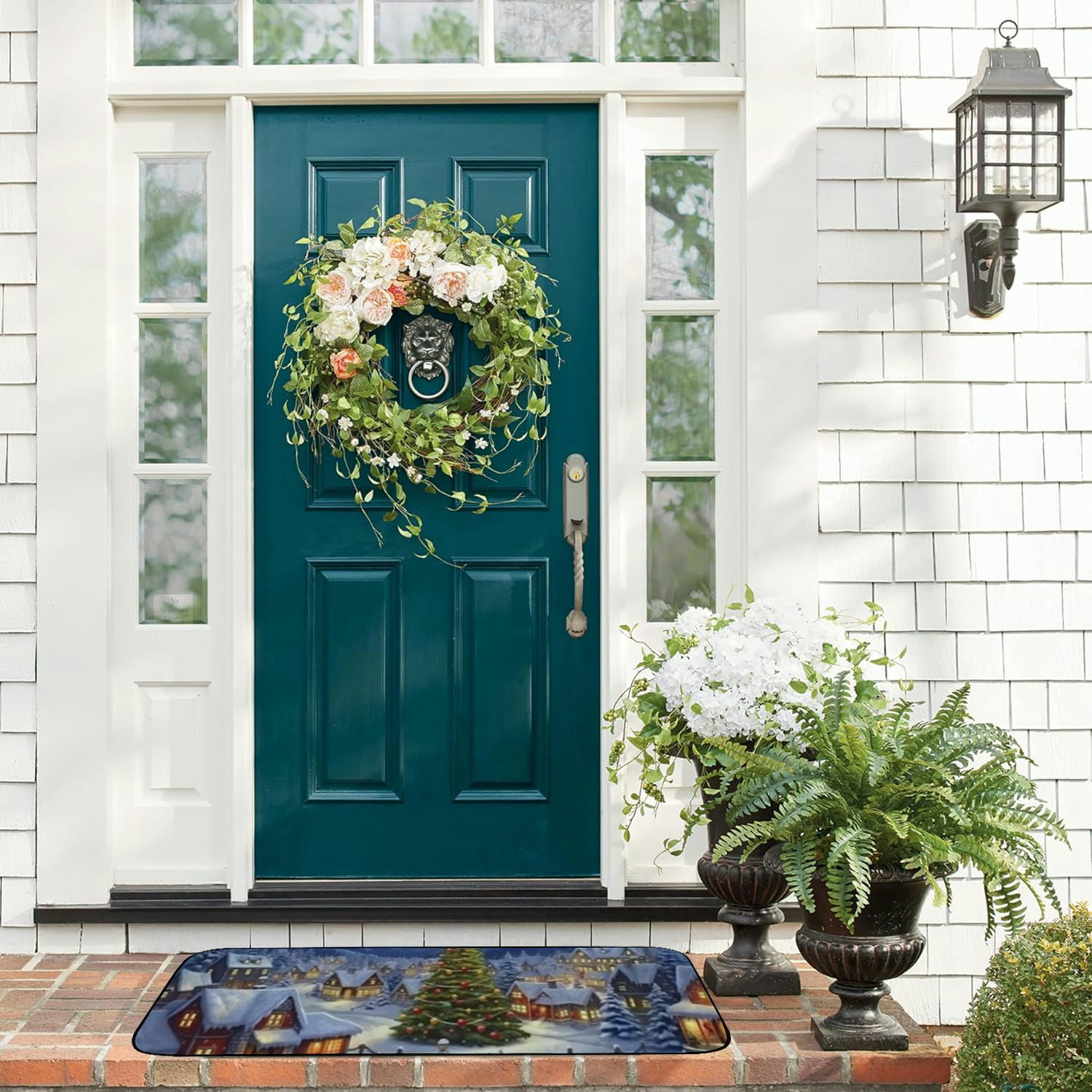 Qinduosi Christmas Door Mat Xmas Welcome Christmas Mat Non-Slip and Washable Winter Doormat Rubber Back Snowy Town Themed Door Mat Rugs for Indoor Outdoor (Christmas Tree) 19.68*47.24 in