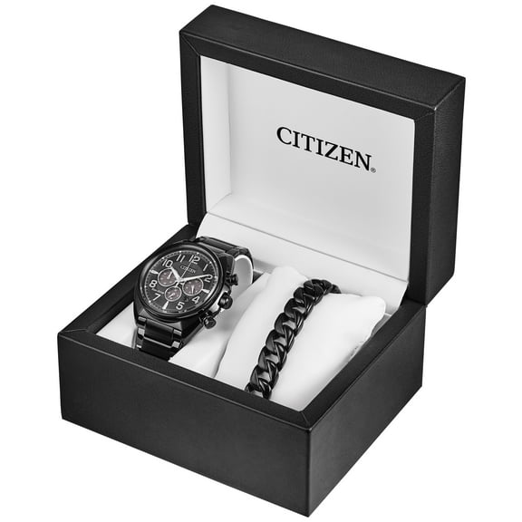 Citizen Men's Eco-Drive Black IP Chronograph Watch and Bracelet Box Set - CA4285-68E