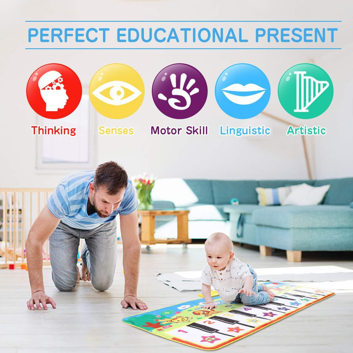 WOSTOO Piano Mat Musical Piano Mat Keyboard Play Mat Portable Musical Blanket Instrument Toy with 8 Animal Sounds Dance Mat Educational Toy Gift for Kids Toddler Girls Boys 
