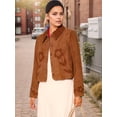 thumbnail image 6 of Female Floral Patchwork Cropped Faux Suede Leather Jacket Fall Clothes Button Down Coat Yellow-Brown L, 6 of 8