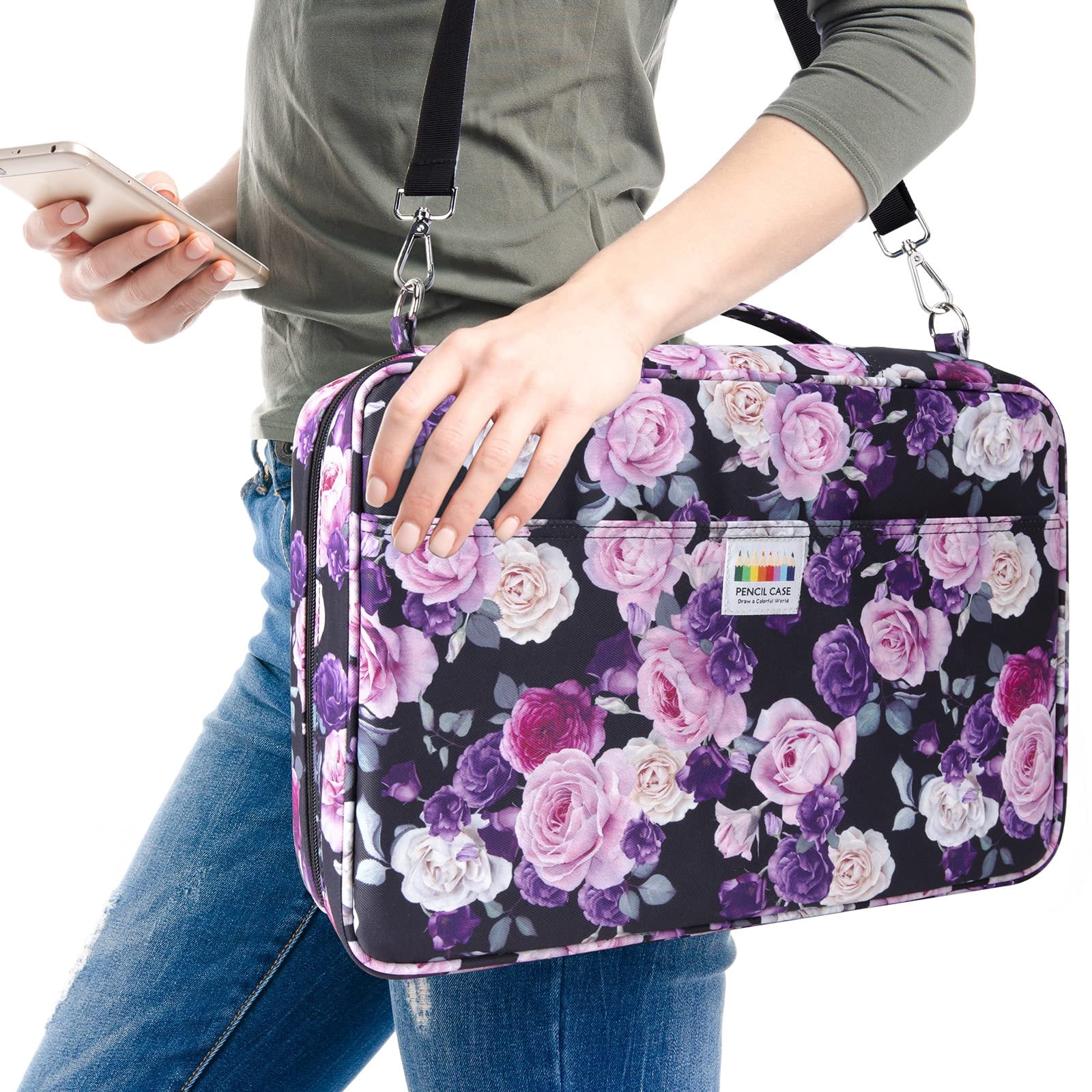 YOUSHARES 480 Slots Colored Pencil Case - Big Capacity Pen Case Organizer with Multilayer Holder large Colored Pencil Case (Purple Pink Rose)