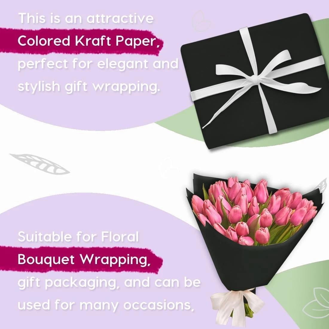 Black Kraft Paper Roll 17.8 x 760 Inches Craft Wrap Packing Art Decor