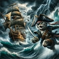 thumbnail image 3 of Ambesonne Cat Duvet Cover Set, Stormy Ocean Pirate Kitty Ship, Queen, Dark Slate Blue and Amber, 3 of 6