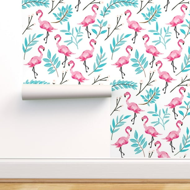 Peel-and-Stick Removable Wallpaper Flamingo Tropical Palm Leaf Pink