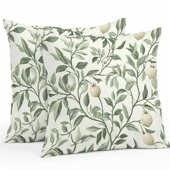 Waterproof Throw Pillow Covers Set of 2, 26x26 Inch Green Spring Botanical Decorative Pillowcases Outdoor Pillow Slip Cushion Covers Set for Couch Tent Summer Leaves Floral