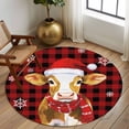 thumbnail image 2 of Round Area Rug 8 Ft, Red Christmas Washable Non-Slip Circle Carpet for Living Room/Bedroom, Cow Xmas Snowflake Winter Red Black Plaid Collection Low-Profile Large Area Rugs for Indoor, 2 of 8