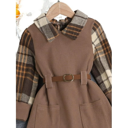 

Casual Plaid Collar A Line Long Sleeve Multicolor Toddler Girls Dresses (Girl s)