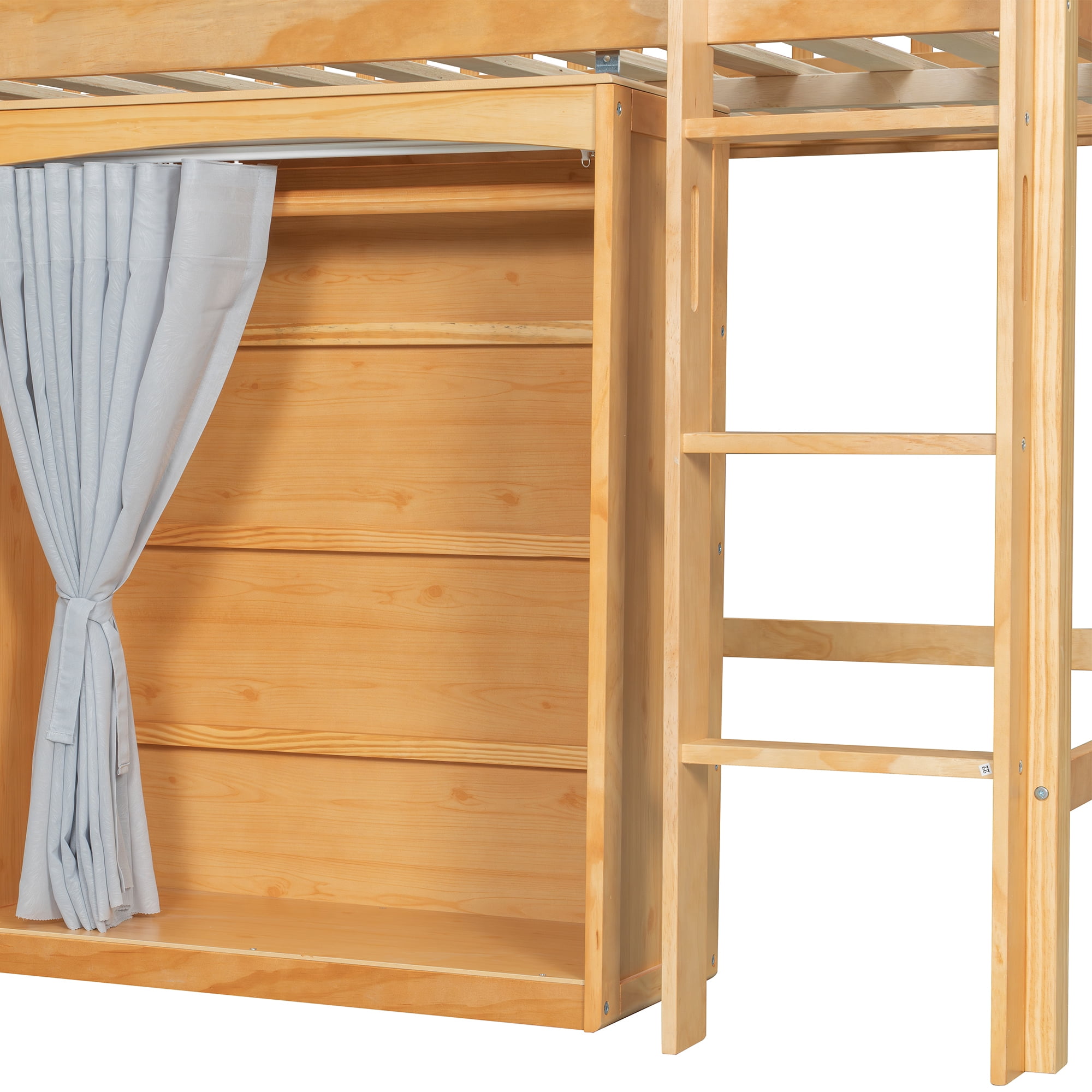 Euroco Wood Full Loft Bed with Wardrobe and Cabinets, LED Light, Wood