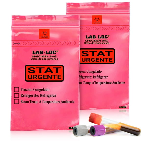 Red Stat Specimen Bags, Zipper Polyethylene, 1000 Count, 6 x 9 in