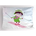 thumbnail image 1 of Kids Sports Pillow Sham Skiing Girl on Snowy Hill Joy Smiling Child on Pink Ski Winter Hobby Cartoon, Decorative Standard King Size Printed Pillowcase, 36 X 20 Inches, Multicolor, by Ambesonne, 1 of 2