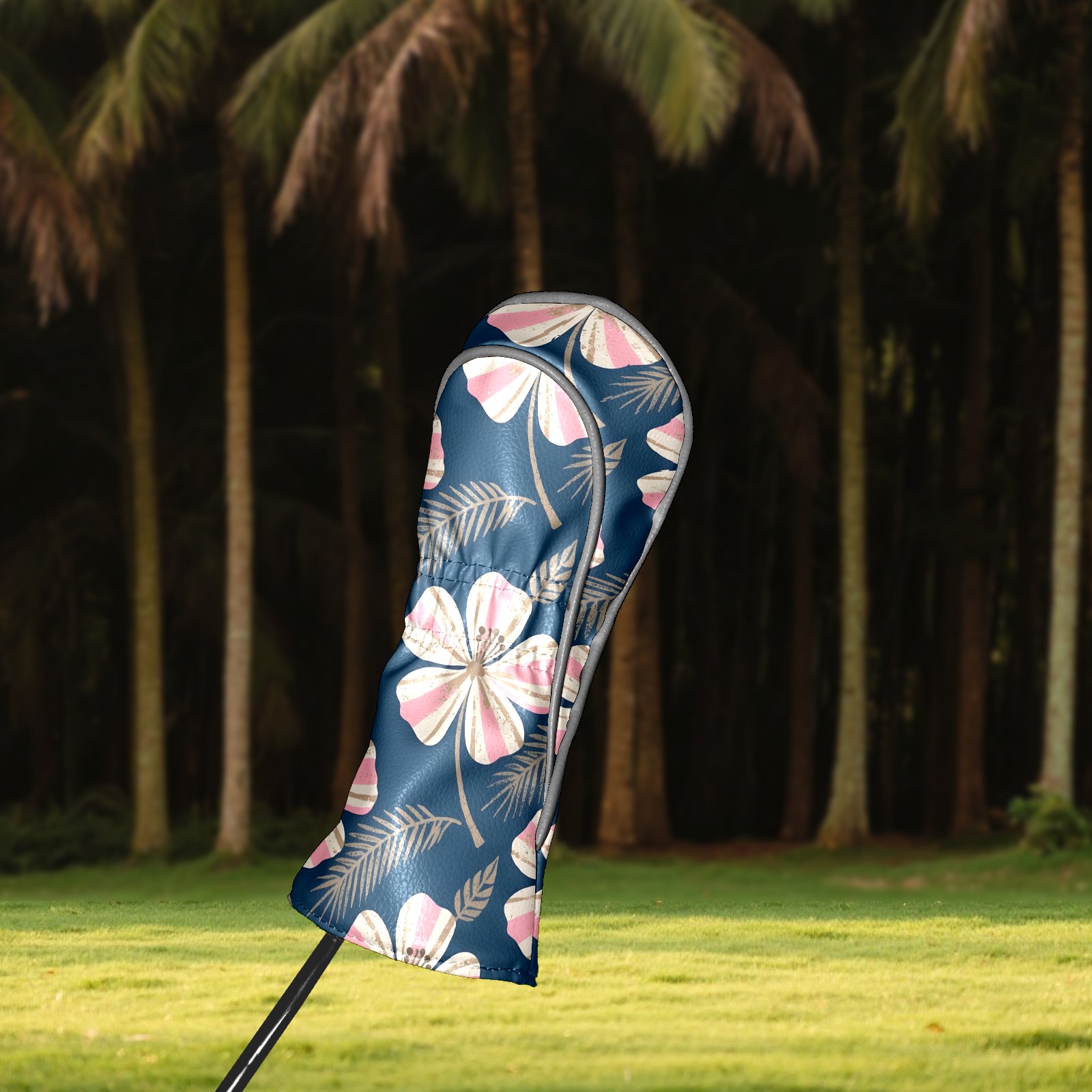 Golf Club Covers, Blue Floral Premium PU Leather Driver Hybrid Putter Head Covers with Velvet Lining, Waterproof Golf Gifts for Men Women