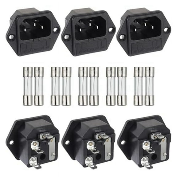 AC 250V 10A 2 in 1 Mount Inlet Module Plug Socket Power Entry Connector Male Blades with 10A Fuse(Pack of 6Pcs)