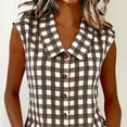 thumbnail image 6 of MORESEC Women Plus Size Collared Sleeveless Button Down Plaid Casual Tank Top for Women Dressy Basic Tops Party Summer Clothes, Brown M, 6 of 8
