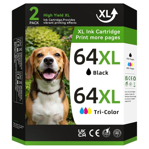 Paquete combinado de cartuchos de tinta 64 negro/color compatibles con HP 64XL
