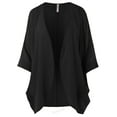 thumbnail image 1 of A2Y Women's Loose Fit Lightweight Open Front Woven Chiffon Cardigan Black XL, 1 of 5