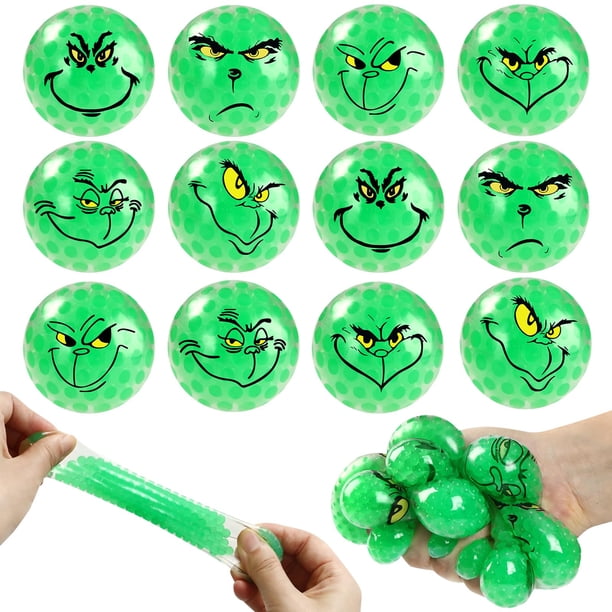 12 juguetes blandos navideños a granel, bolas antiestrés navideñas de monstruo verde para adultos, bolas antiestrés blandas para apretar, juguetes antiestrés, rellenos de calcetines navideños, regalos