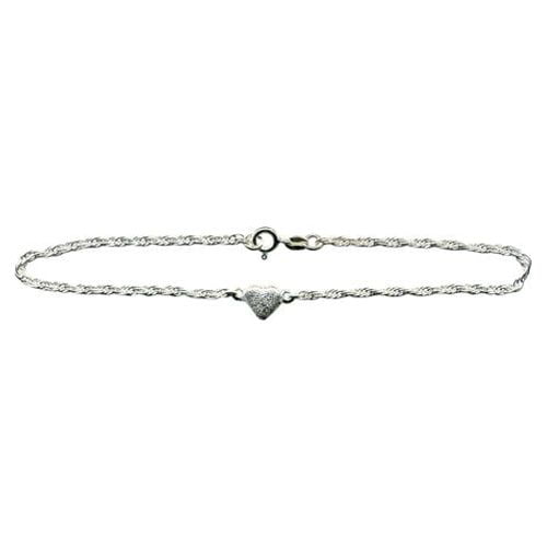 Brilliance Fine Jewelry 925 Sterling Silver Loose Rope Chain with Pave Heart Anklet, 9.5in