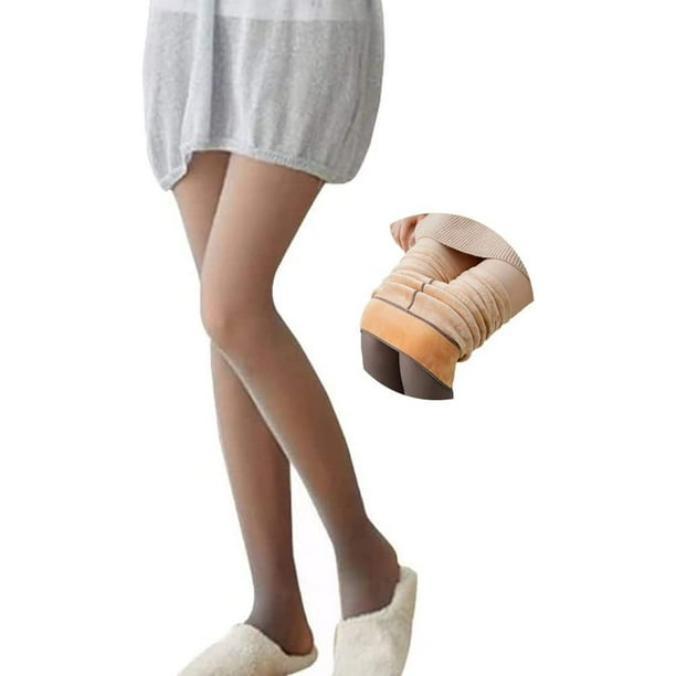 Bienvenido Mallas con forro polar para mujer, mallas térmicas translúcidas falsas, mallas cálidas transparentes de invierno, mallas sin pies