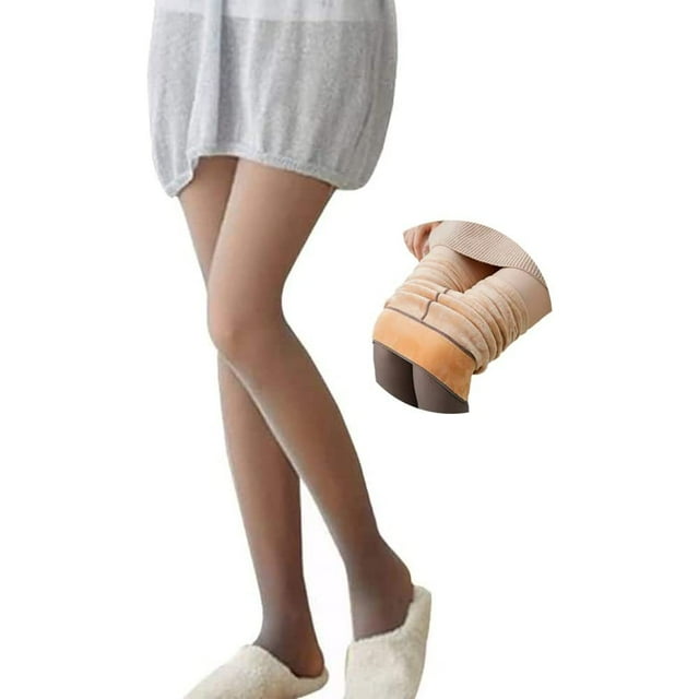 Leggings de invierno transparentes y cálidos, falsos, translúcidos, estilo sin pies, mallas térmicas con forro polar para mujer