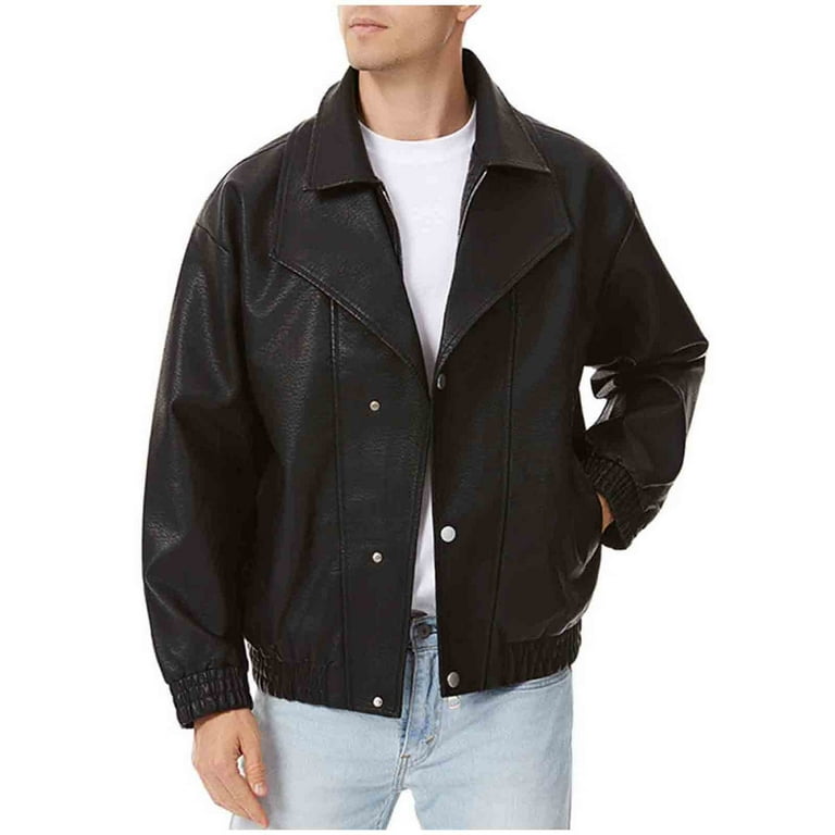Txeol Men's Faux Leather Motorcycle Jacket Fake-Two Pieces Loose