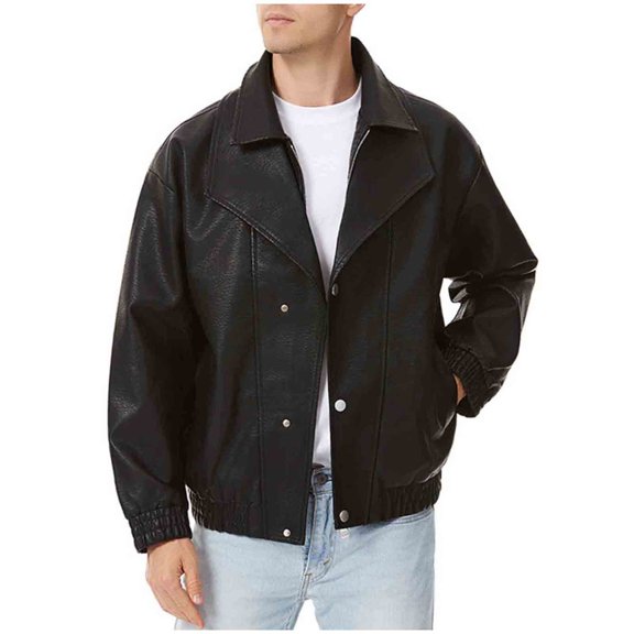 Xzbqbs Mens Leather Jacket Motorcycle Biker Jackets Casual Lightweight Faux Leather Outwear Hip Hop Loose Streetwear Leather Coat