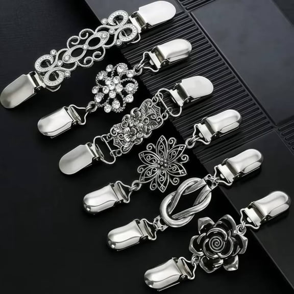6PCS Fit Dress Cinch Clips Set, Scarf Clip, Retro Cardigan Collar Clips, Shirt clip, Dresss Clips Back Cinch, Shawl Clip Sweater Clips, Coat Chain Clips for Women Antique Flowers