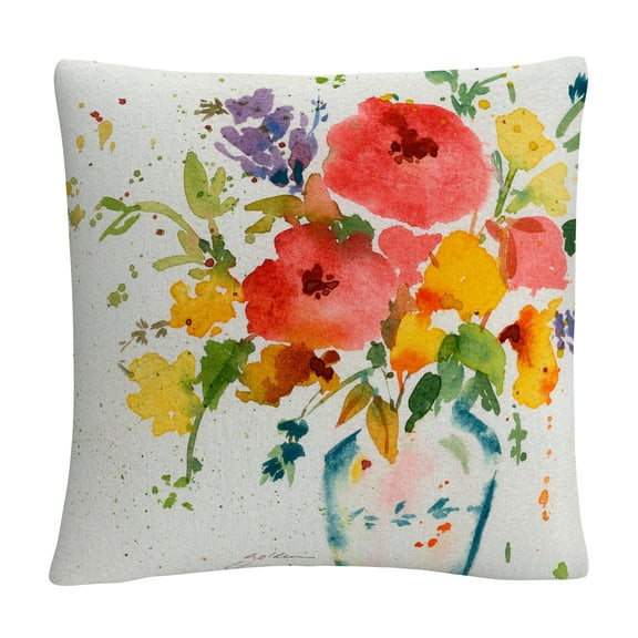 Sheila Golden 'White Vase With Bright Flowers' 16 X 16 Decorative Throw Pillow
