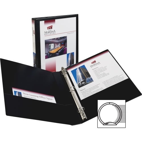 Avery Economy View Binder 1/2' Binder Capacity - Letter - 8 1/2' x 11' Sheet Size - 100 Sheet Capacity - 3 x Round Ring Fastener(s) - 2 Internal Pocket(s) - Vinyl - Black - 1 lb - Gap-free Ring