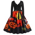 thumbnail image 1 of Disfraces de Halloween con estampado de calaveras para mujer, manga larga, vestido de ama de casa de los años 50, fiesta de noche, graduación, disfraces de cosplay elegantes y aterradores, 1 of 5