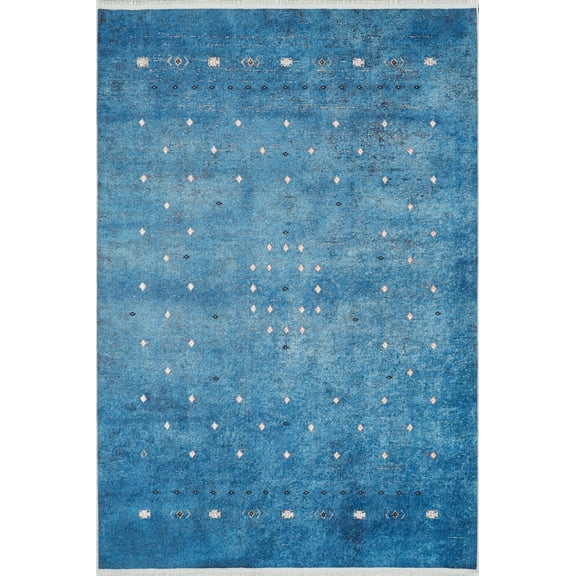 Morelos Blue Modern Polyester Area Rugs for Living Room Washable Rugs Boho Moroccan Area Rug Soft Geometric Bohemian Carpet Distressed Indoor Rug for Bedroom Dining Room Office Nonslip Rug