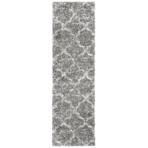 SAFAVIEH Hudson Shag Jacqueline Quatrefoil Runner Rug, Grey/Ivory, 2'3" x 8'