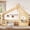 Twin Natural, variant on Jopath Twin Size House Floor Bed with Window and a Small Shelf, Solid Wood Floor Bed with House-shaped Roof for Boys Girls White