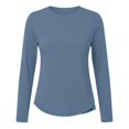 thumbnail image 6 of Women's Loose Fit Long Sleeve Round Neck Solid Color Shirts Sun Protection Comfortable Breathable UV Blocking Casual Daily Work Office | CSEONE,Blue M, 6 of 6