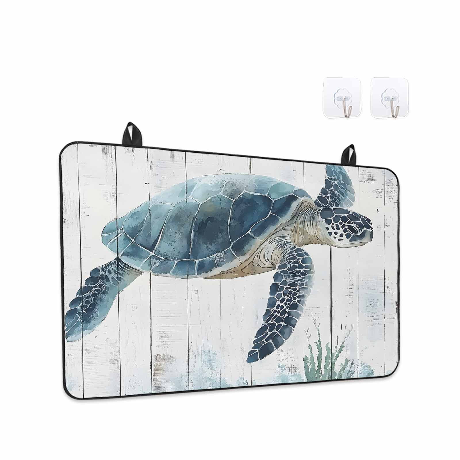Sea Turtle Teal Blue Stove Top Cover for Electric Stove, Heat-proof & Non Slip Glass Top Stove Cover Protector, Summer Coastal Ocean Wood Grain Kitchen Flat Cooktop Rubber Mat 24x21 Inches