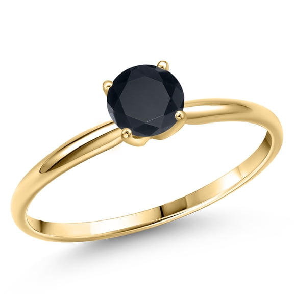 Gem Stone King 14K Yellow Gold Black Zirconia Engagement Ring for Women | 1.50 Cttw | Round 6MM | Gemstone Birthstone | Size 8