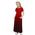 thumbnail image 3 of ATOGUTA Girls Holiday Party Dresses Short Sleeve Stretchy A-Line Sundress Casual Gradient Long Dresses Red, Size 4-14 Years, 3 of 6