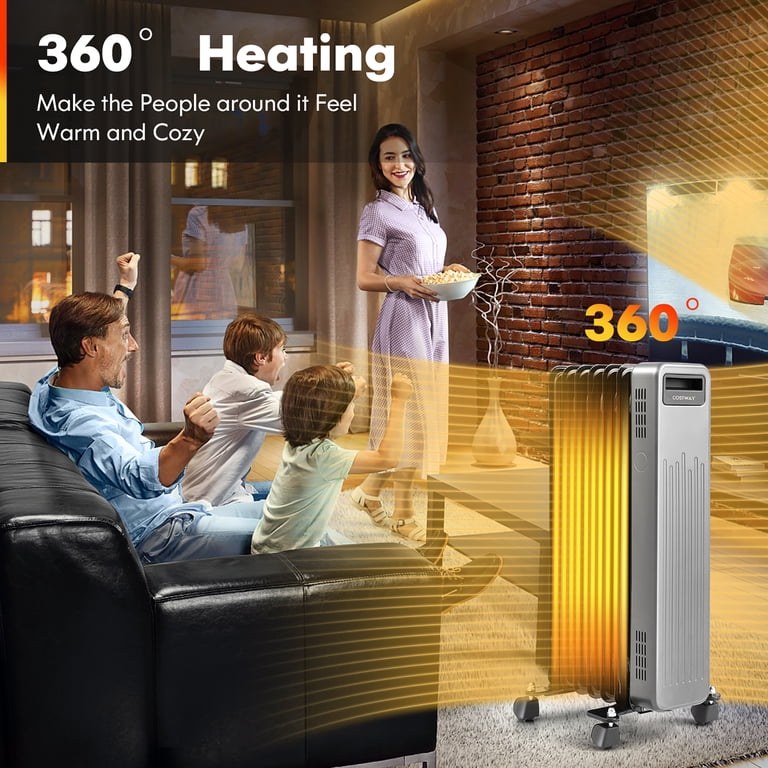 Costway 1500W Oil-Filled Radiator Heater Portable Electric Space Heater 3  Heat Settings - Walmart.com