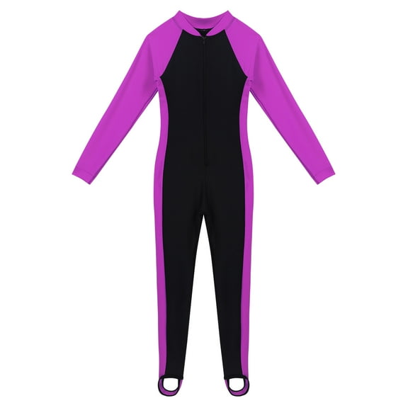 Kaerm Kids Girls Boys Long Sleeve Sunsuit Wetsuit Sun Protection Rash Guard One Piece Swimsuit Rose 7-8