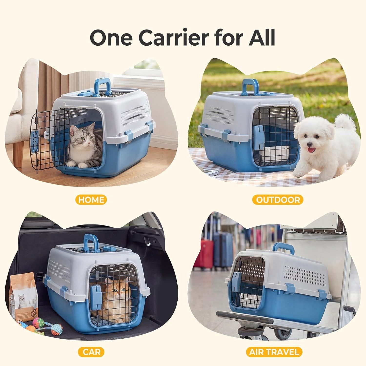 Hard-Sided Dog and Cat Carrier, TSA Airline Approved, for Small to Medium Pets, Travel Crate with Handle, Ventilated Design