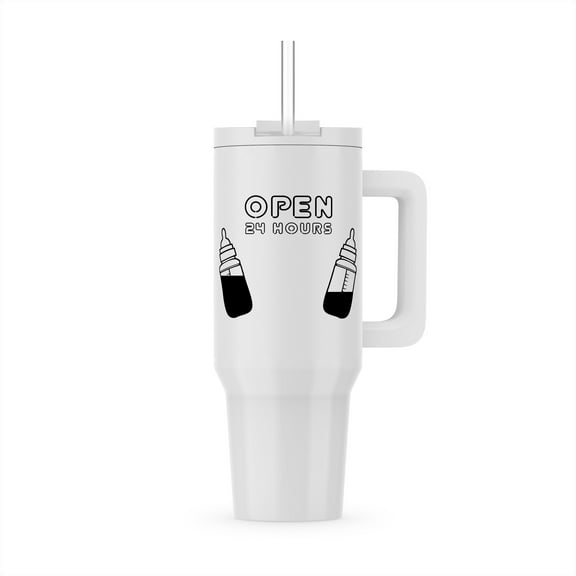 Funny Breast Feeding Design With Two Baby Bottles And Open 24 Hrs Sign, 40oz Tumbler