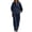 Dark Blue, variant on Daznico Women's Solid Casual Two Piece Matching Outfit Stand Collar Batwing Sleeve Shirt Wide Leg Trousers Pocket Daily Wear Linen Set,XXL