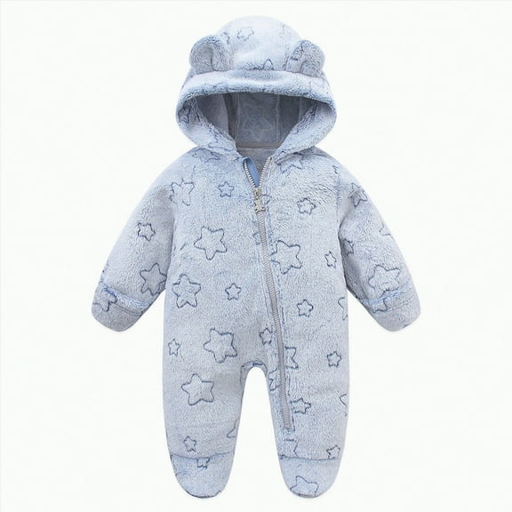 Ccpelsie Baby Winter Hooded Romper Jumpsuit, Unisex Kids Flannel Romper, Toddler Cute Onesie for Boys and Girls(Blue,9-12 Months)