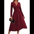 thumbnail image 3 of Vestido de Larga para Mujer, Elegante, con Escote en V, Holgado, para Invitadas de Boda, Fiestas, Formales, para Otoño. Vino Tinto L, 3 of 9