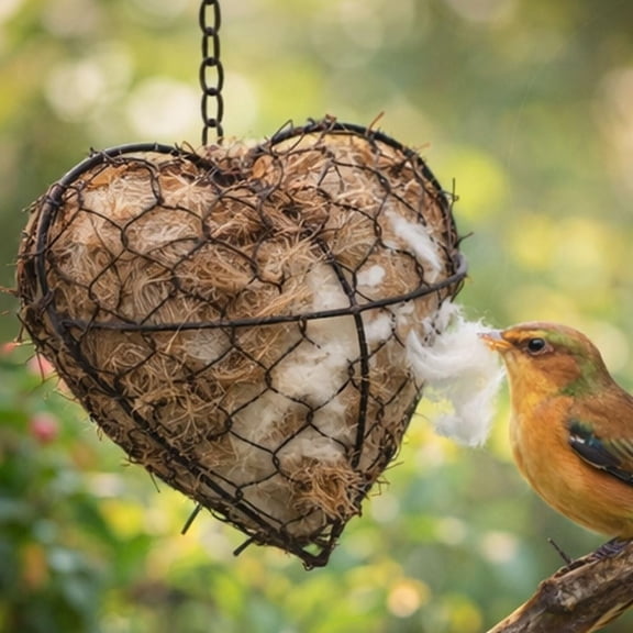 Handmade Alpaca Bird Nesting Material, Handmade Fiber Bird Nesting Heart, Refillable Birds Haven, Tree Shelter for Wild Birds, Winter Fowl Gifts for Hummingbirds Lovers Home Garden Yard